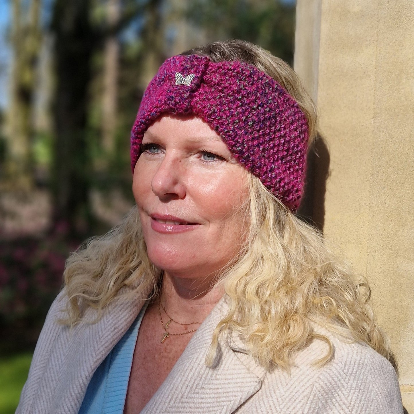 Handknit earwarmer - cerise pink