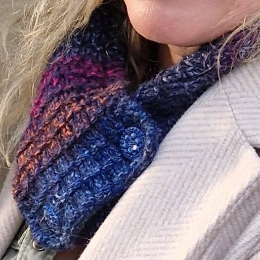 Handknit neck wrap  - navy and cerise
