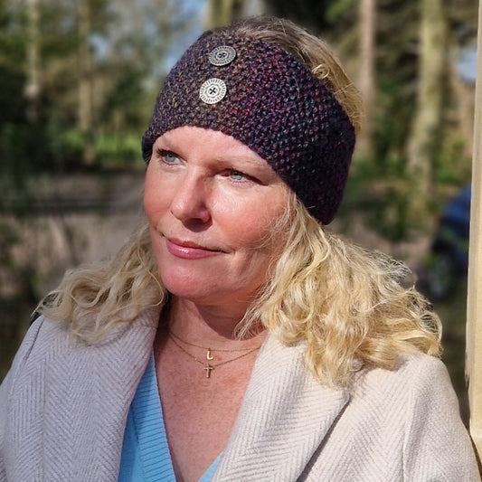 Handknit earwarmer - deep plum mix
