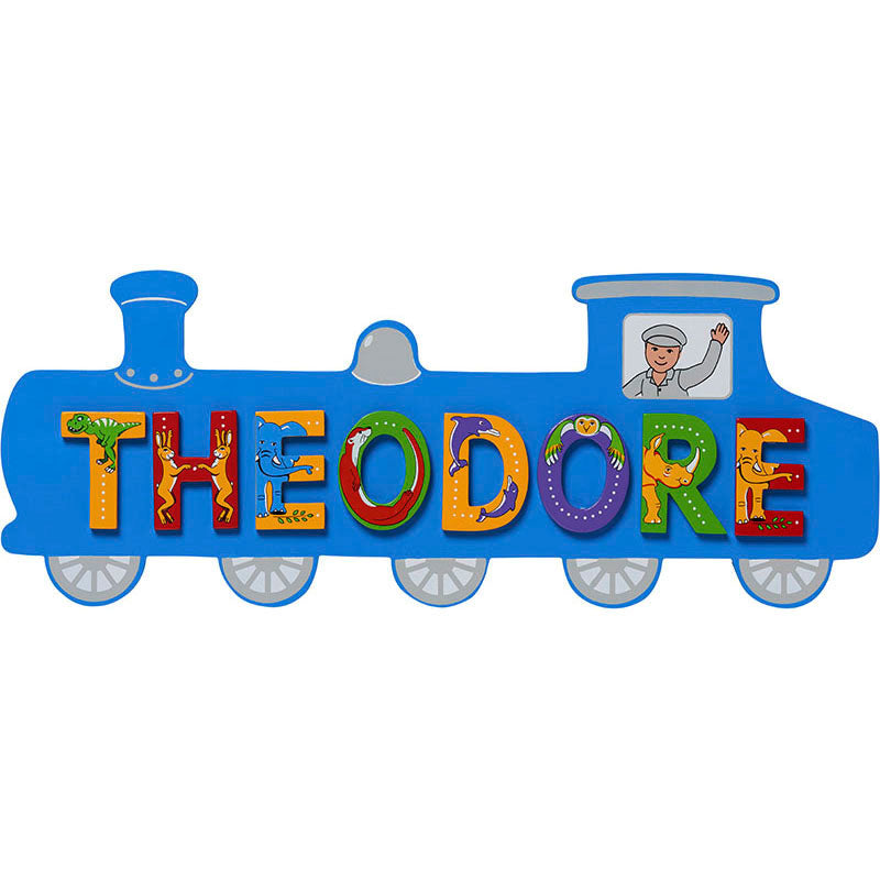 Long Glossy Blue Train Name Plaque