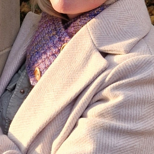 Handknit neck wrap - lilac and pink