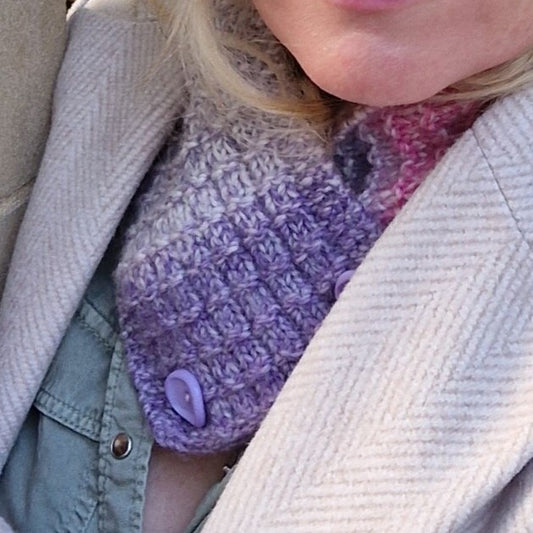 Handknit neck wrap - pink and purple