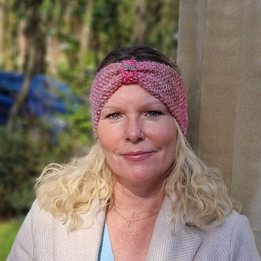 Handknit earwarmer - pink mix