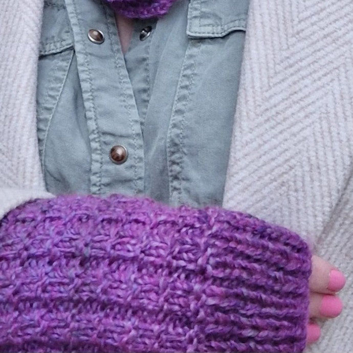 Handknit fingerless gloves - purple