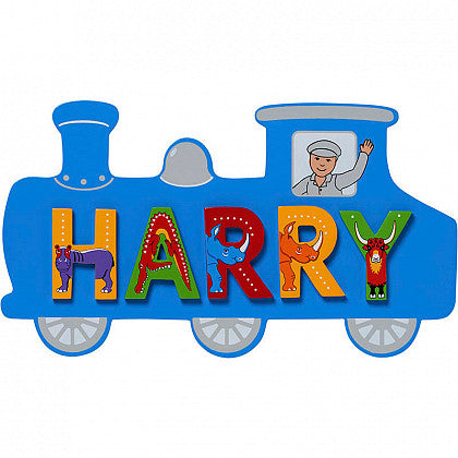 Small Blue Train Name Plaque