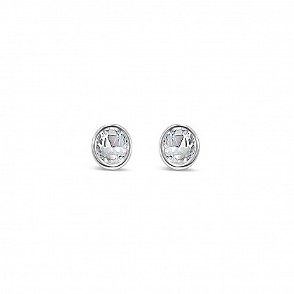 Oval Crystal and Silver Stud Earrings