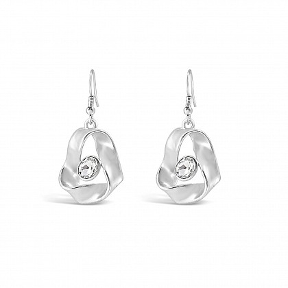 Silver Drop Earrings with Clear Crystal
