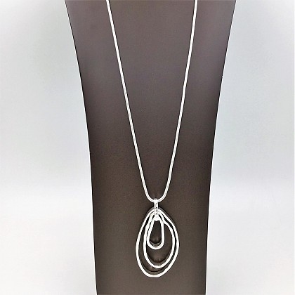 Long Silver Necklace with Chunky Silver Pendant