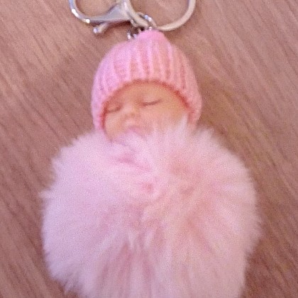 Pink Fluffy Baby Doll Keyring