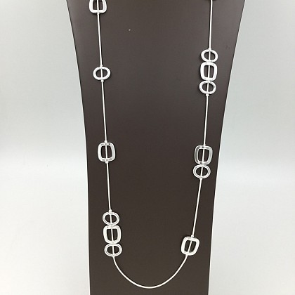 Long Necklace with Intermittent Silver Squares and CIrcles