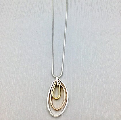 Long Silver Necklace with Chunky Silver/Rose Gold Pendant
