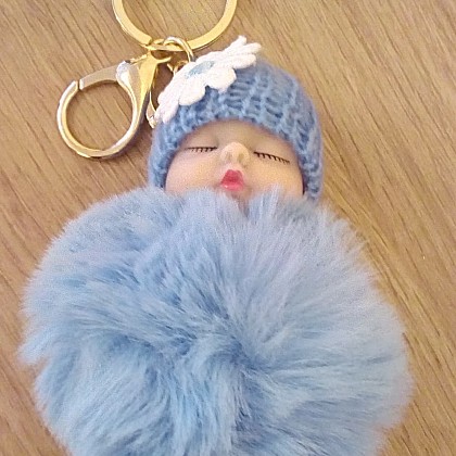 Blue Fluffy Baby Doll Keyring