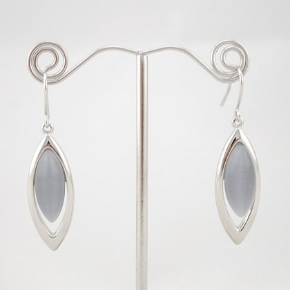 Silver Grey Oval Earrings with Silver Surround
