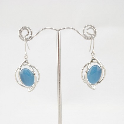 Blue Oval Earrings with Silver Teardrop and Circular Surround