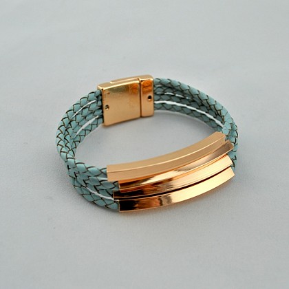 Mint and Brown Weave Leather Bracelet
