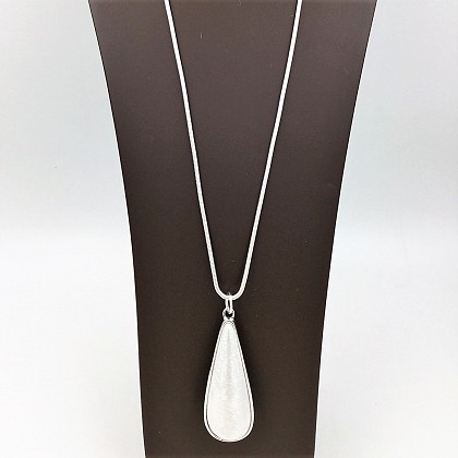 Long Silver Necklace with Large Pearlesque Teardrop Pendant