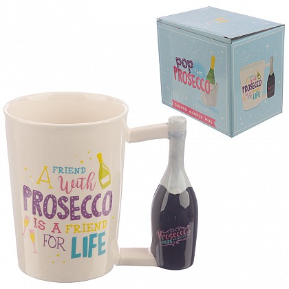 Novelty Ceramic Mug with Prosecco Bottle Handle