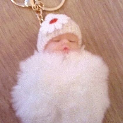 White Fluffy Baby Doll Keyring