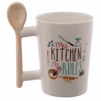 Novelty Ceramic Mug with Wooden Spoon Handle