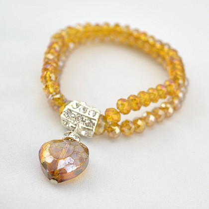 Amber Crystal Beaded Bracelet with Amber Crystal Heart