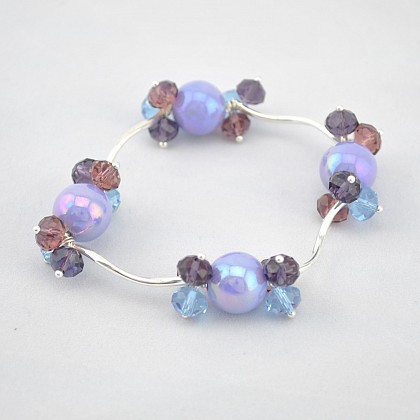 Lilac, Purple and Silver Beaded Bracelet