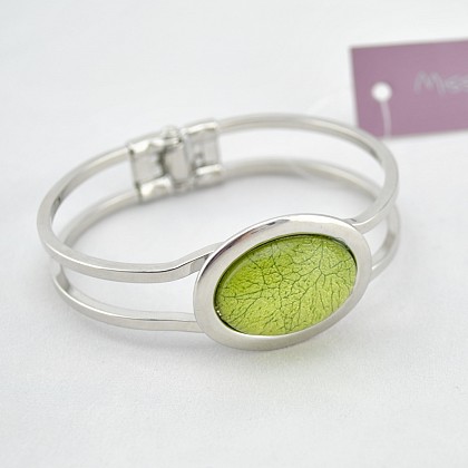 Lush Lime Green Oval and Silver Hinged Bangle